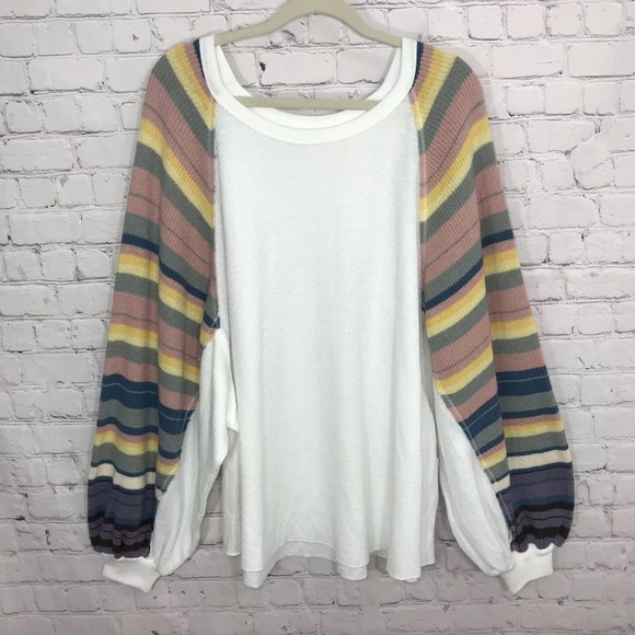 ⚡️SOLD⚡️Free People Top White Rainbow Dreams Tunic Blossom Long Sleeves Boho - Picture 3 of 8